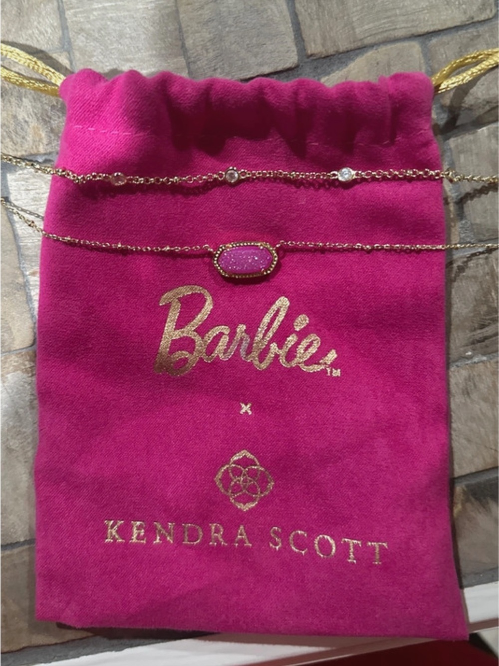 Kendra Scott Gold Necklace with Hot Pink Druzy Pendant
